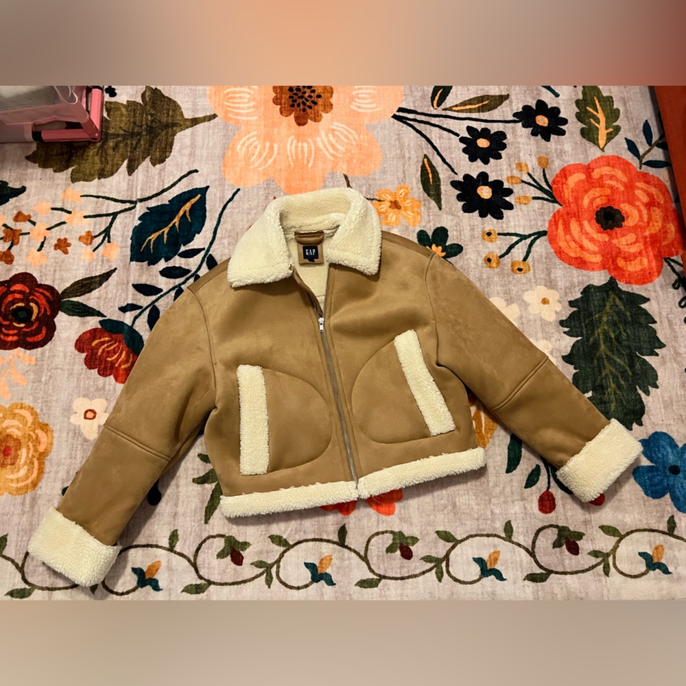 Like NEW Faux Shearling Trim Suede-Look Jacket